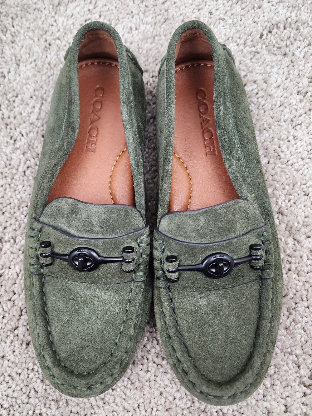 Coach Crosby Olive Green Bit Suede Driving Loafers NWOT - Picture 7 of 7